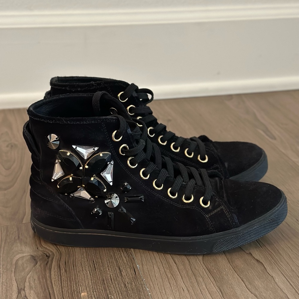 Louis Vuitton Black Suede Embellished Sneakers size US 6.5